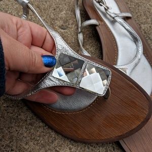 A.N.A Jeweled Silver Leather Thing Sandals Size 8M